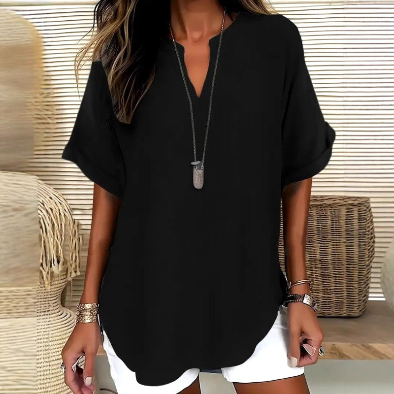 Lily | Women's Lightweight V-Neck Short Sleeve Top, Lightweight Summer Top for Holidays and Casual Wear, Lightweight Summer Top for Holidays and Casual Wear - image 4
