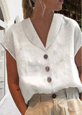 Lily | Women's Linen Top with V-Neckline, Cap Sleeve Blouse | The Shrader Sisters | White