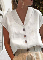 Lily | Women's Linen Top with V-Neckline, Cap Sleeve Blouse | The Shrader Sisters | White