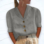 Lily | Women's Linen Top with V-Neckline, Cap Sleeve Blouse | The Shrader Sisters | Gray