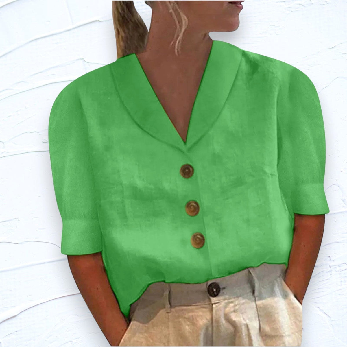 Lily | Women's Linen Top with V-Neckline, Cap Sleeve Blouse | The Shrader Sisters | Yellow