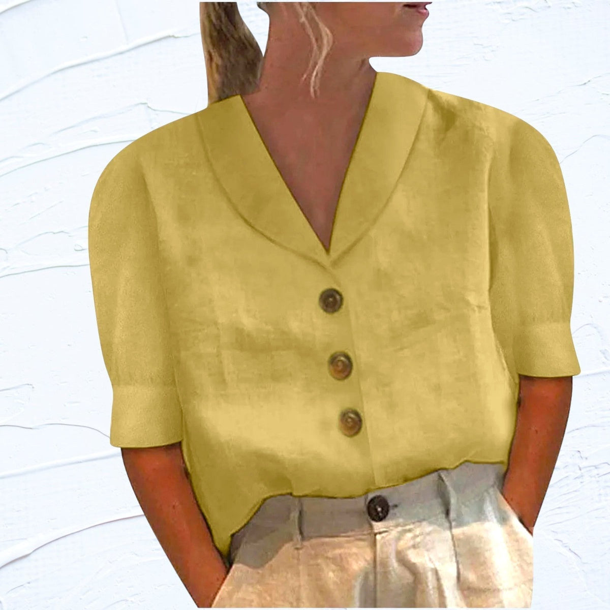 Lily | Women's Linen Top with V-Neckline, Cap Sleeve Blouse | The Shrader Sisters