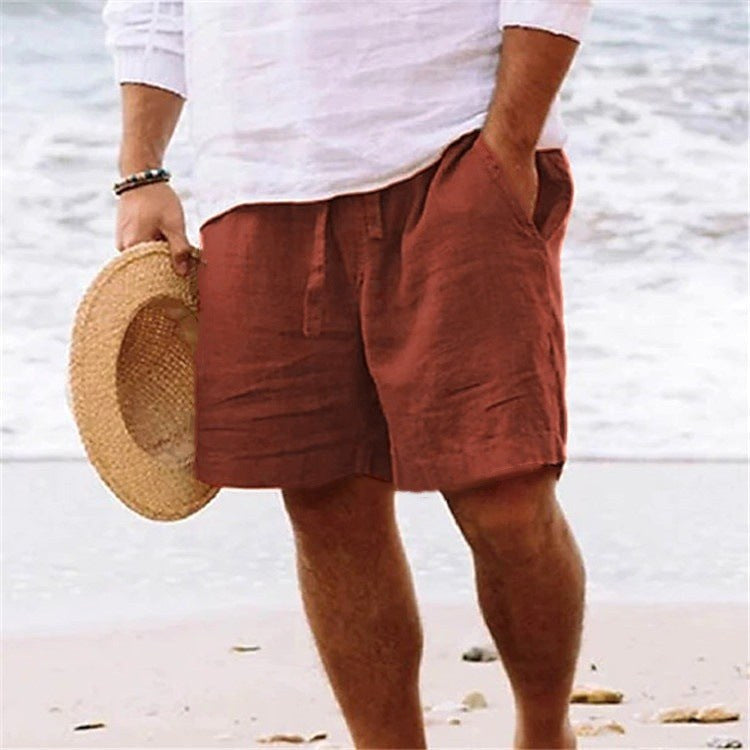 Lincoln | Men's Relaxed Cotton and Linen Shorts, Drawstring Waist Shorts | The Shrader Sisters | Brown