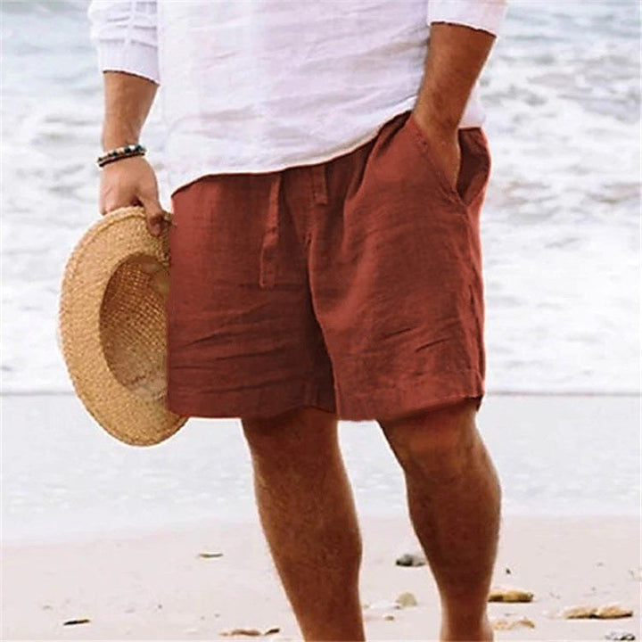 Lincoln | Men's Relaxed Cotton and Linen Shorts, Drawstring Waist Shorts | The Shrader Sisters | Brown
