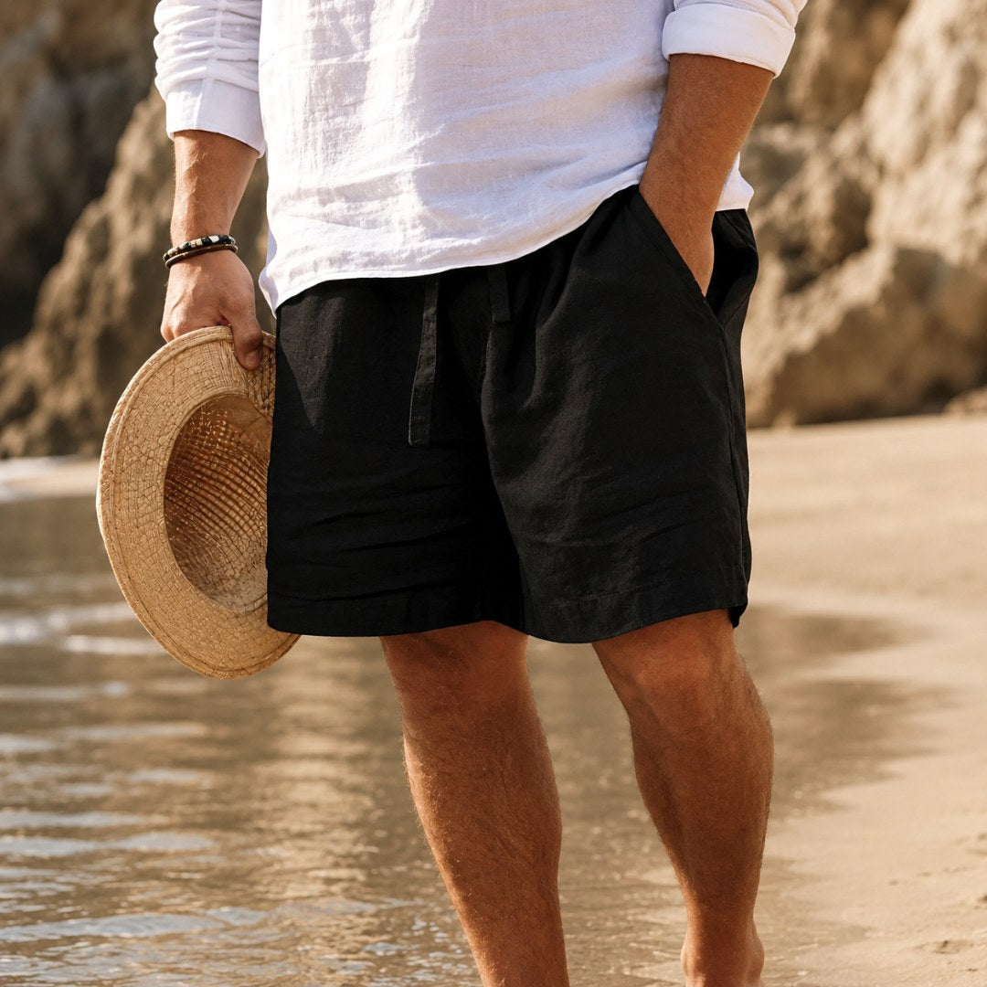 Lincoln | Men's Relaxed Cotton and Linen Shorts, Drawstring Waist Shorts | The Shrader Sisters | Green