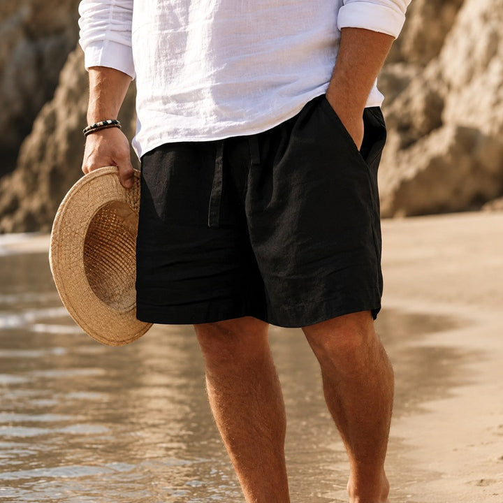 Lincoln | Men's Relaxed Cotton and Linen Shorts, Drawstring Waist Shorts | The Shrader Sisters | Green