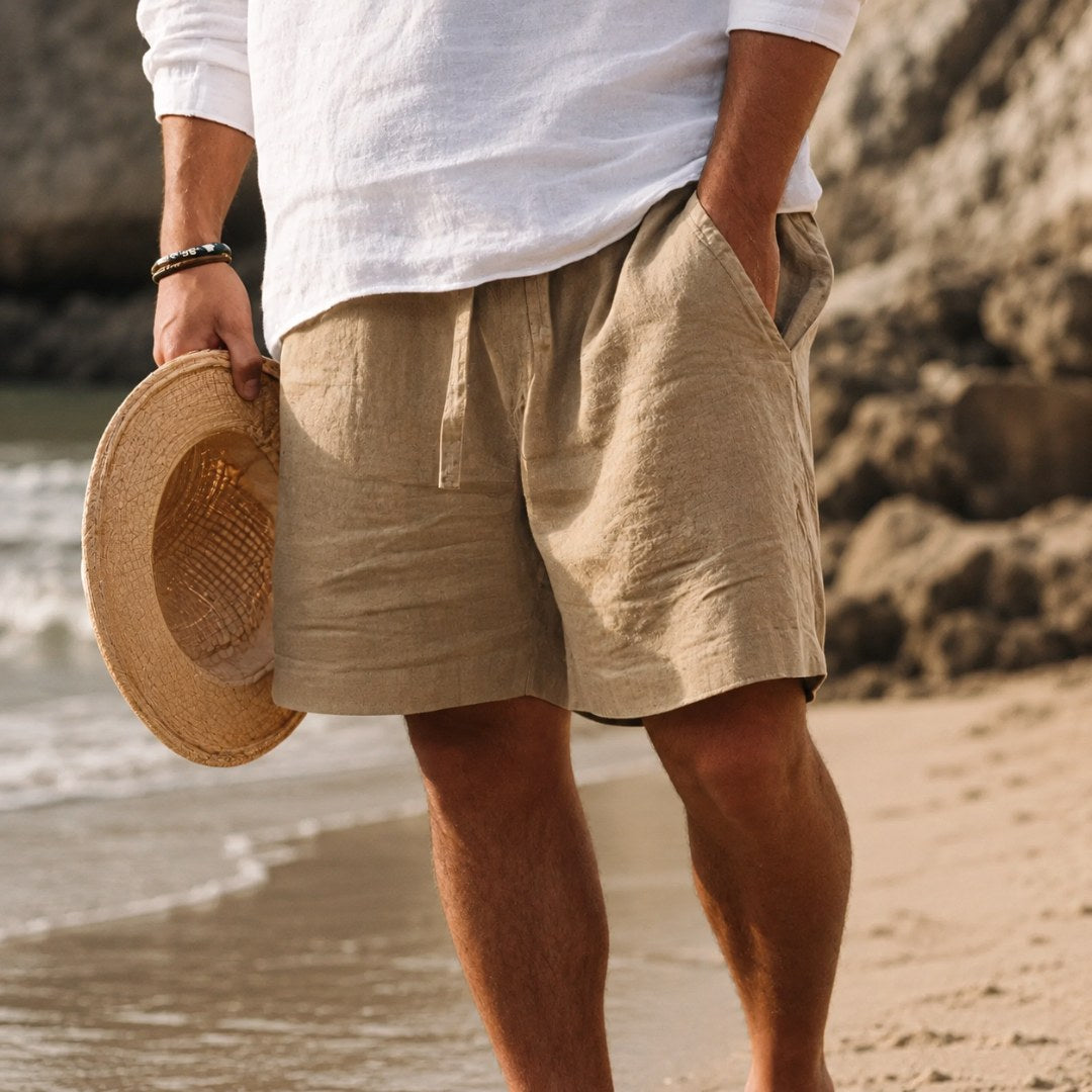 Lincoln | Men's Relaxed Cotton and Linen Shorts, Drawstring Waist Shorts | The Shrader Sisters | Dark Grey