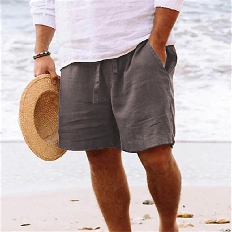 Lincoln | Men's Relaxed Cotton and Linen Shorts, Drawstring Waist Shorts | The Shrader Sisters | White