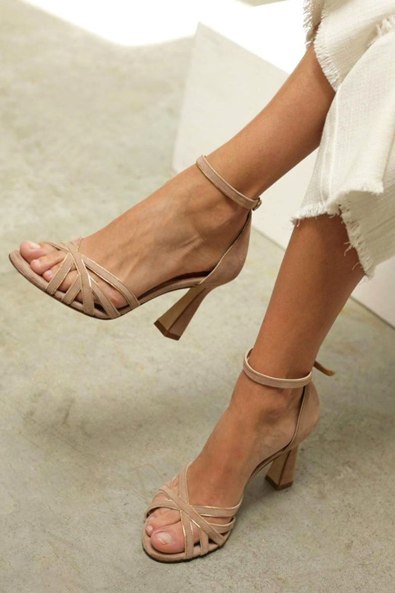 Lindsey | Women's Patchwork Peep Toe Heels, Elegant Summer Footwear for Holidays and Smart Occasions, Elegant Summer Footwear for Holidays and Smart Occasions - Brown