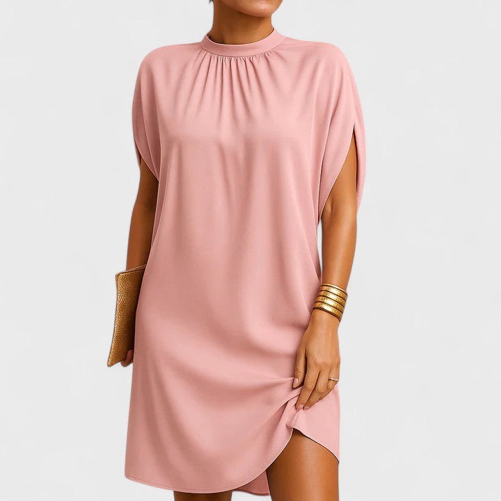 Macey | Women's Fitted Midi Dress, Ruched Neckline Evening Dress | The Shrader Sisters