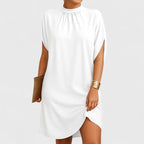 Macey | Women's Fitted Midi Dress, Ruched Neckline Evening Dress | The Shrader Sisters