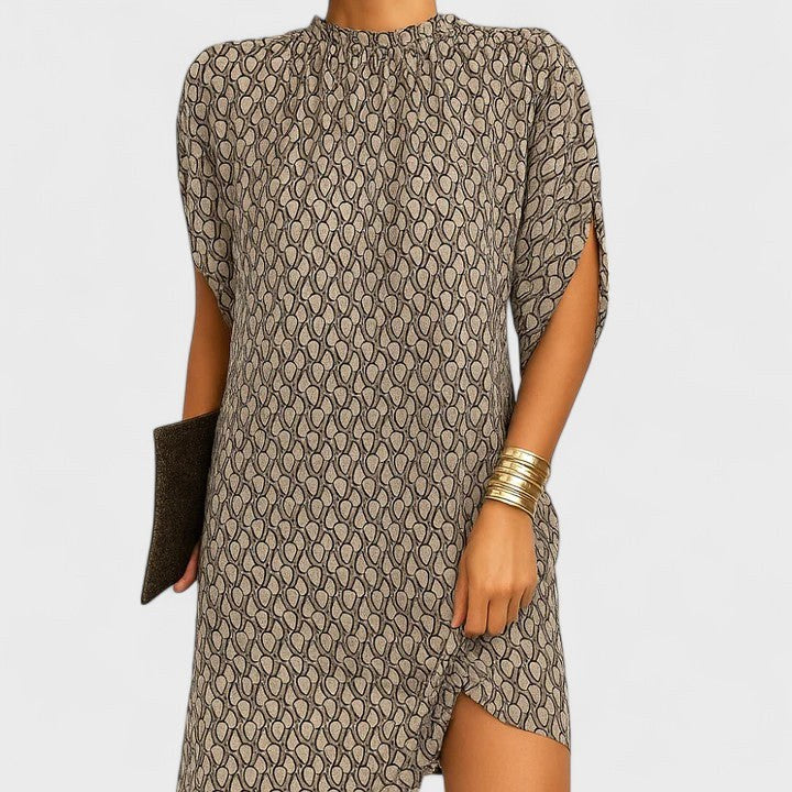 Macey | Women's Fitted Midi Dress, Ruched Neckline Evening Dress | The Shrader Sisters