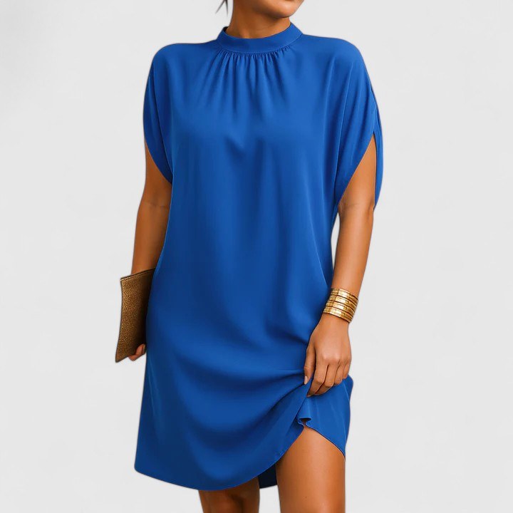 Macey | Women's Fitted Midi Dress, Ruched Neckline Evening Dress | The Shrader Sisters