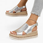 Mackenzie | Women's Metallic Wedge Sandals, Supportive Comfort Sandals | The Shrader Sisters