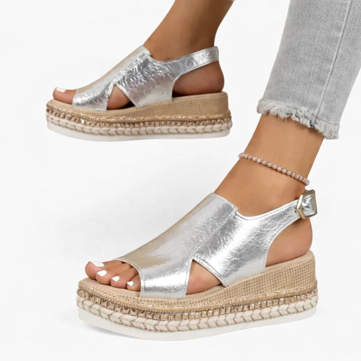 Mackenzie | Women's Metallic Wedge Sandals, Supportive Comfort Sandals | The Shrader Sisters