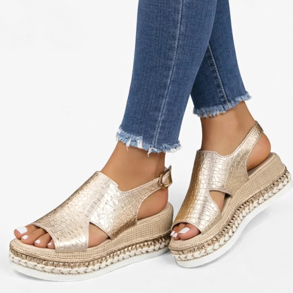 Mackenzie | Women's Metallic Wedge Sandals, Supportive Comfort Sandals | The Shrader Sisters