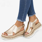 Mackenzie | Women's Metallic Wedge Sandals, Supportive Comfort Sandals | The Shrader Sisters