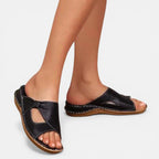 Mackenzie | Women's Orthopaedic Slip-On Sandals, Comfortable Walking Sandals | The Shrader Sisters | Negro