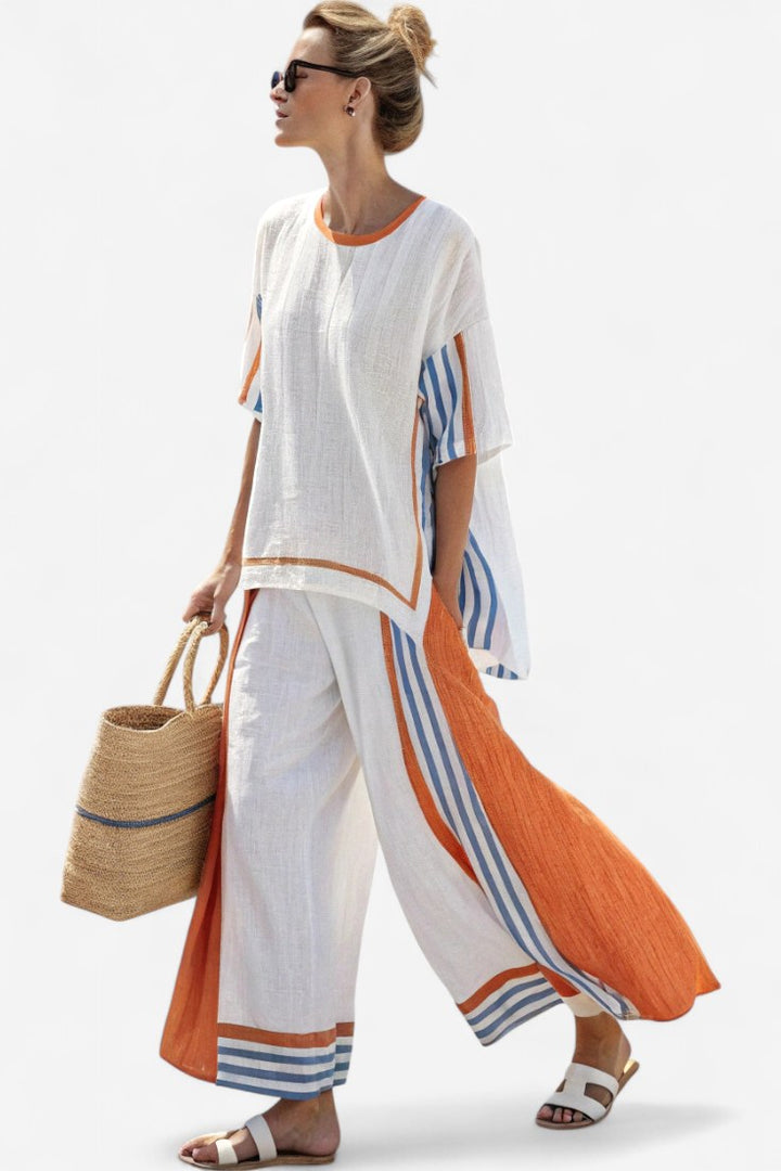 Mackenzie | Women's Striped Two-Piece Set - Orange