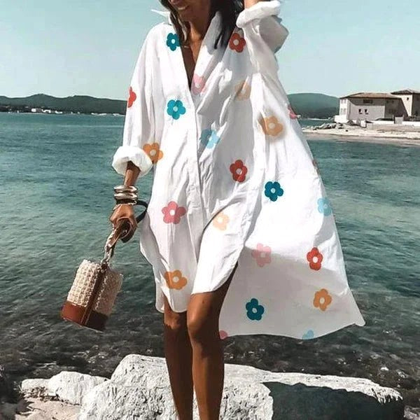 Maddison | Women's Fluid Shirt Dress White, Flowing Shirt Dress | The Shrader Sisters