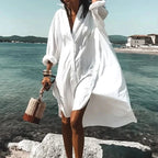 Maddison | Women's Fluid Shirt Dress White, Flowing Shirt Dress | The Shrader Sisters
