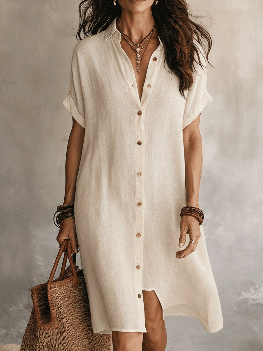 Maddison | Women's Linen Cotton Shirt Midi Dress, Buttoned Everyday Dress | The Shrader Sisters