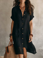 Maddison | Women's Linen Cotton Shirt Midi Dress, Buttoned Everyday Dress | The Shrader Sisters
