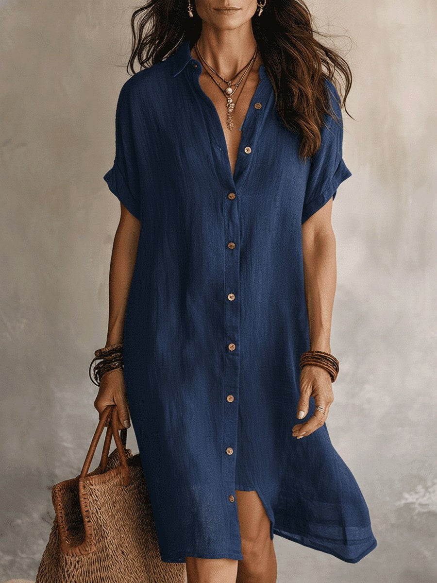 Maddison | Women's Linen Cotton Shirt Midi Dress, Buttoned Everyday Dress | The Shrader Sisters