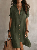 Maddison | Women's Linen Cotton Shirt Midi Dress, Buttoned Everyday Dress | The Shrader Sisters