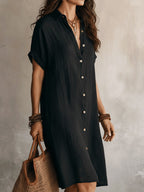 Maddison | Women's Linen Cotton Shirt Midi Dress, Buttoned Everyday Dress | The Shrader Sisters