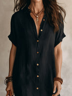 Maddison | Women's Linen Cotton Shirt Midi Dress, Buttoned Everyday Dress | The Shrader Sisters
