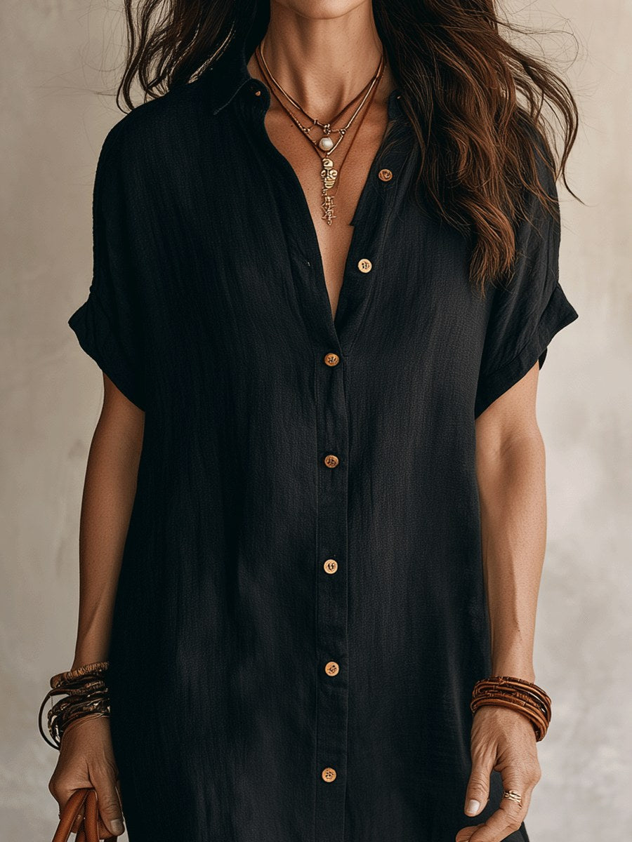 Maddison | Women's Linen Cotton Shirt Midi Dress, Buttoned Everyday Dress | The Shrader Sisters
