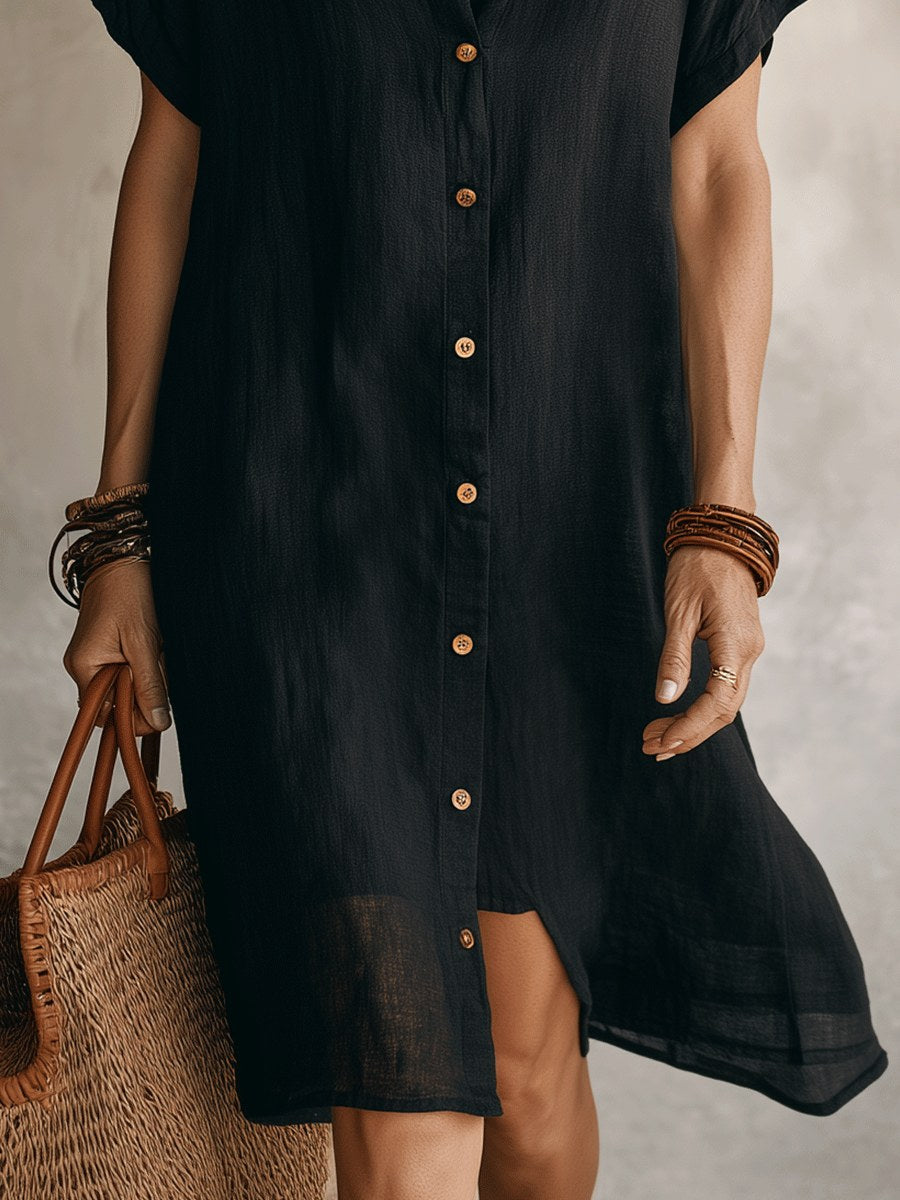 Maddison | Women's Linen Cotton Shirt Midi Dress, Buttoned Everyday Dress | The Shrader Sisters