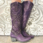 Maddison | Women's Orthopedic Knee-High Boots, Pointed Toe Block Heel Boots | The Shrader Sisters | Purple