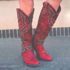 Maddison | Women's Orthopedic Knee-High Boots, Pointed Toe Block Heel Boots | The Shrader Sisters | Red