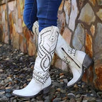 Maddison | Women's Orthopedic Knee-High Boots, Pointed Toe Block Heel Boots | The Shrader Sisters | White