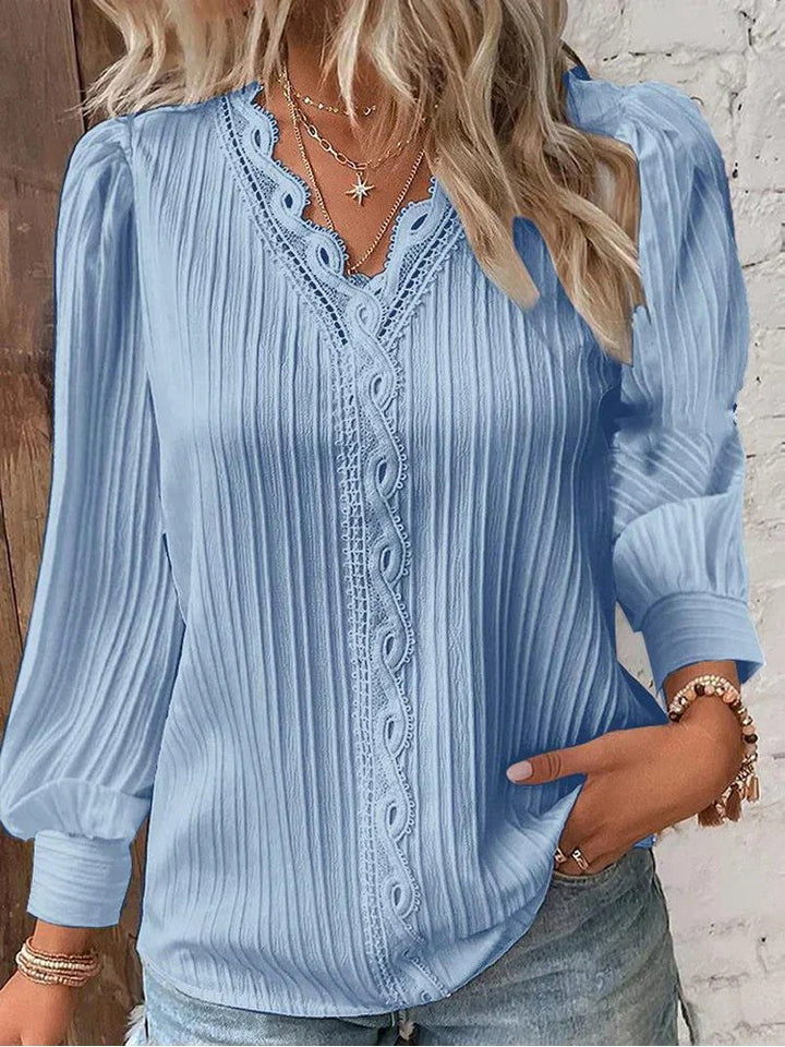 Madison | Women's Chiffon Blouse with Lace Accents - Lilac