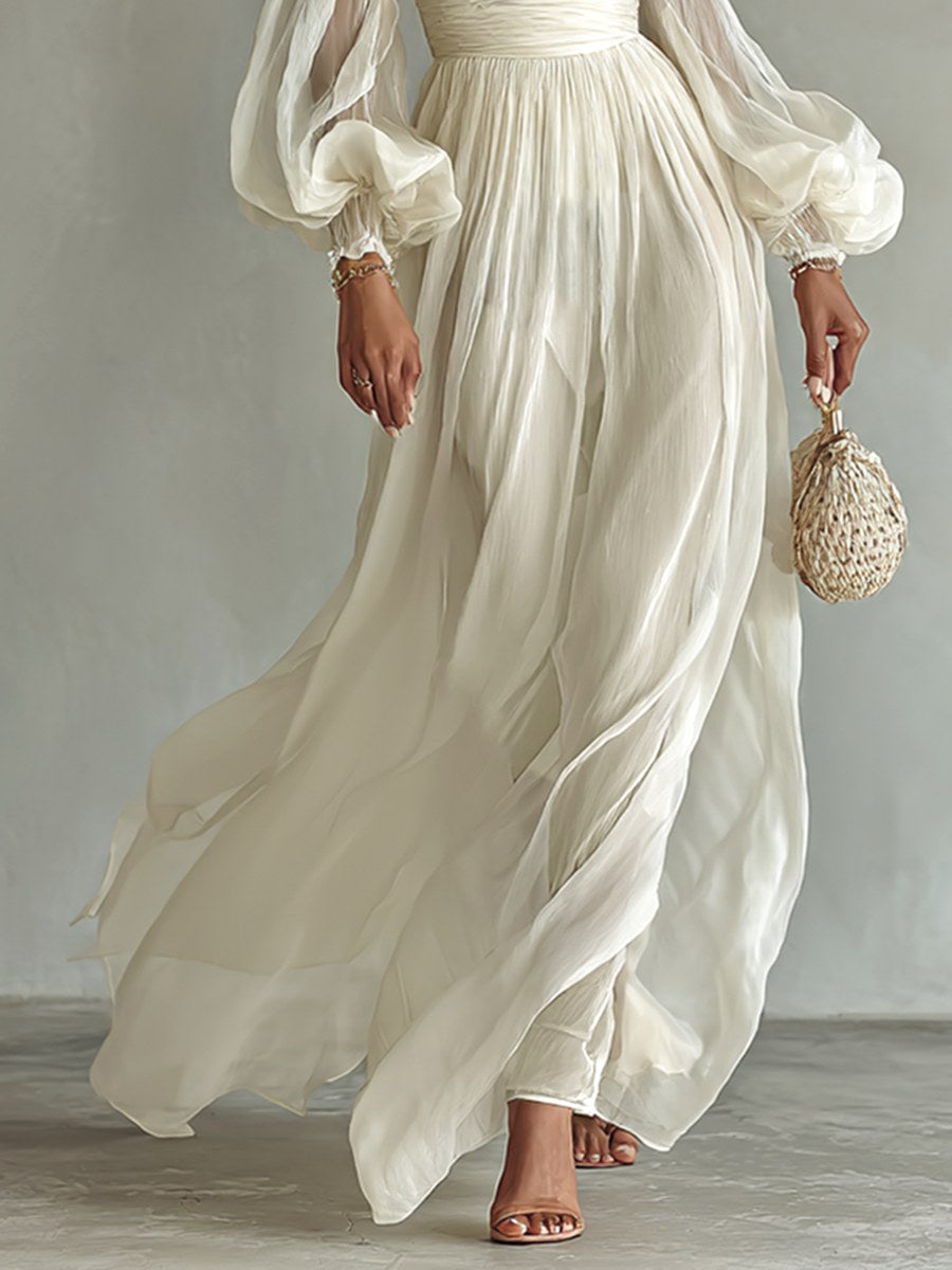 Madison | Women's Chiffon Square Neck Long Sleeve Maxi Dress - image 3