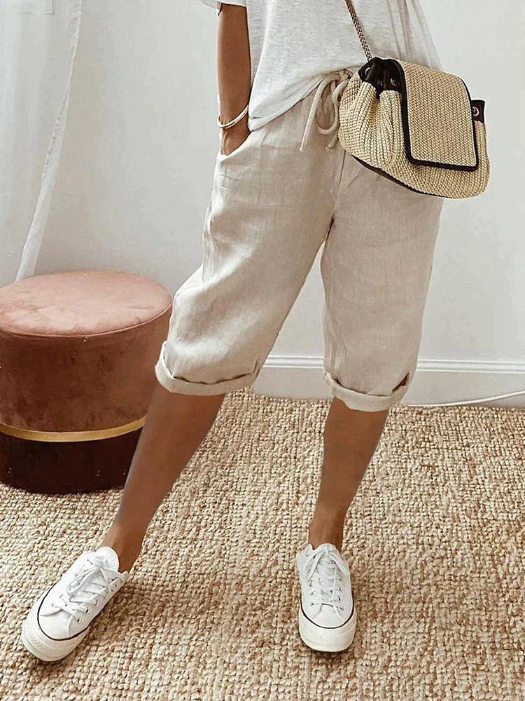 Madison | Women's Cotton Relaxed-Fit Trousers, Comfortable Summer Trousers for Travel and Everyday Wear - Beige
