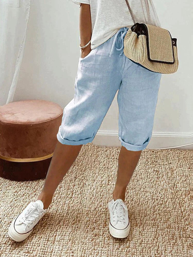 Madison | Women's Cotton Relaxed-Fit Trousers, Comfortable Summer Trousers for Travel and Everyday Wear - Blue