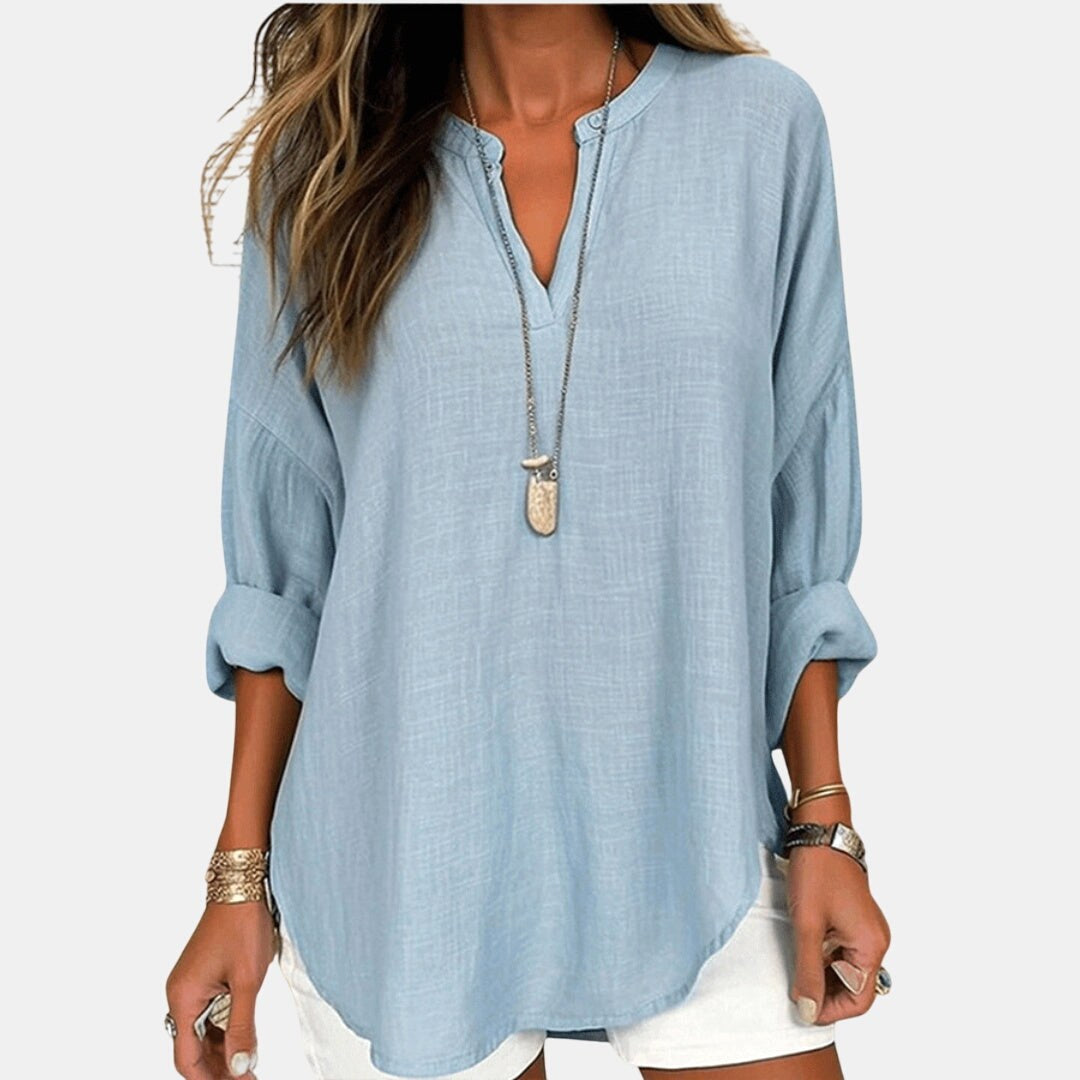 Madison | Women's Flowy Linen Beach Shirt - Light Blue