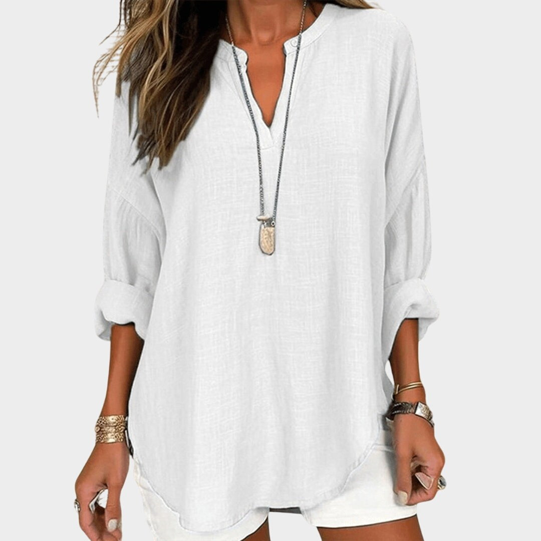 Madison | Women's Flowy Linen Beach Shirt - White