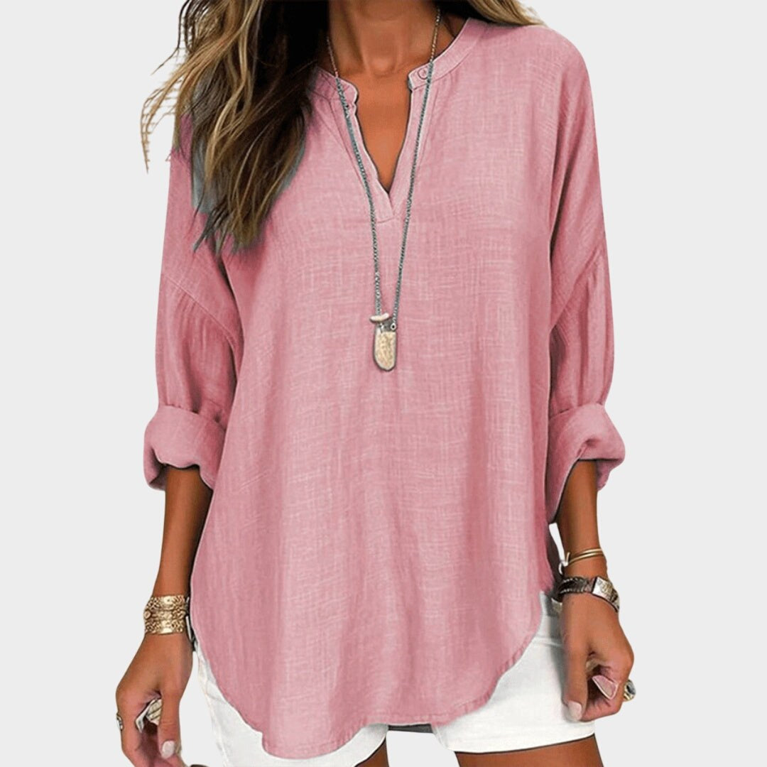 Madison | Women's Flowy Linen Beach Shirt - Pink