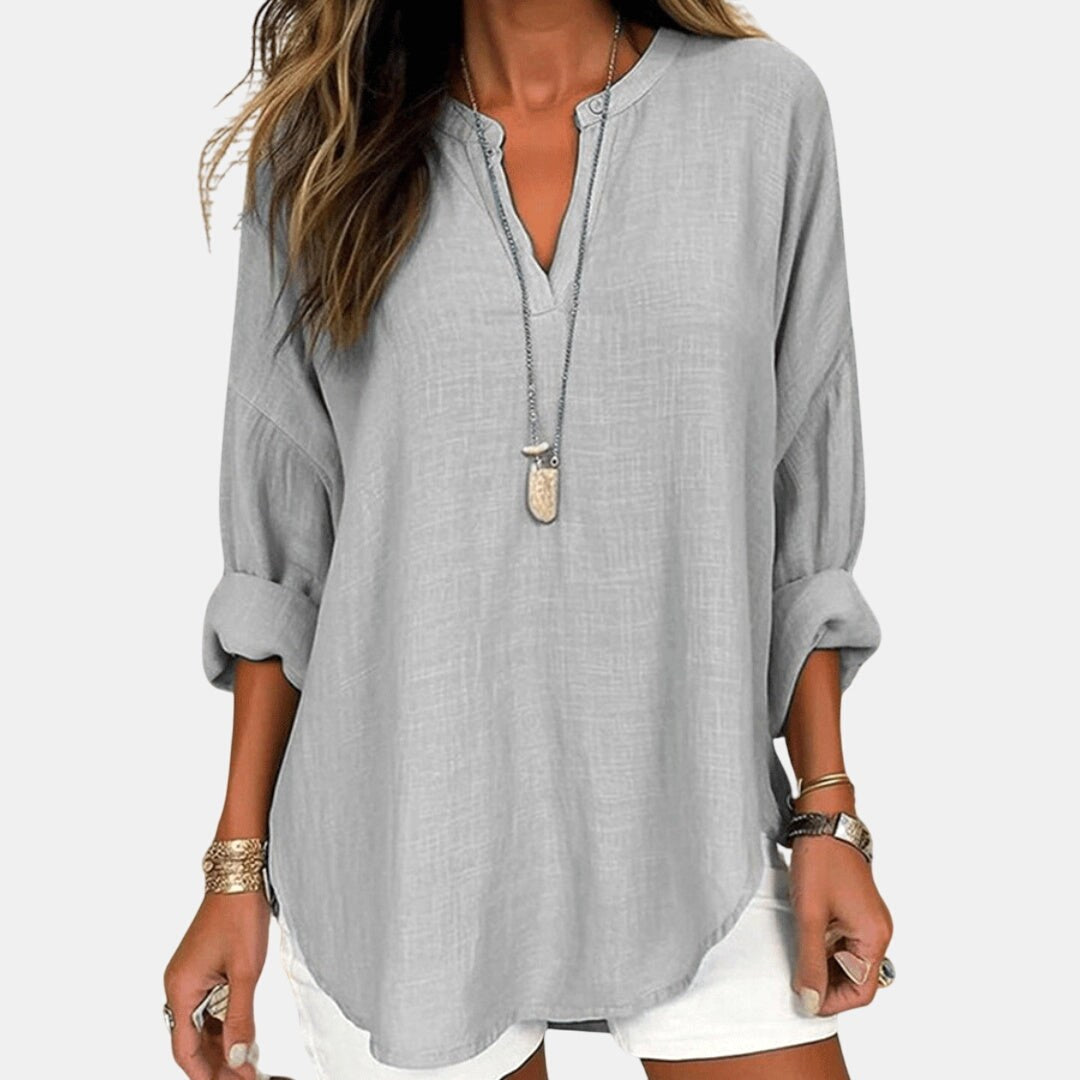 Madison | Women's Flowy Linen Beach Shirt - Gray