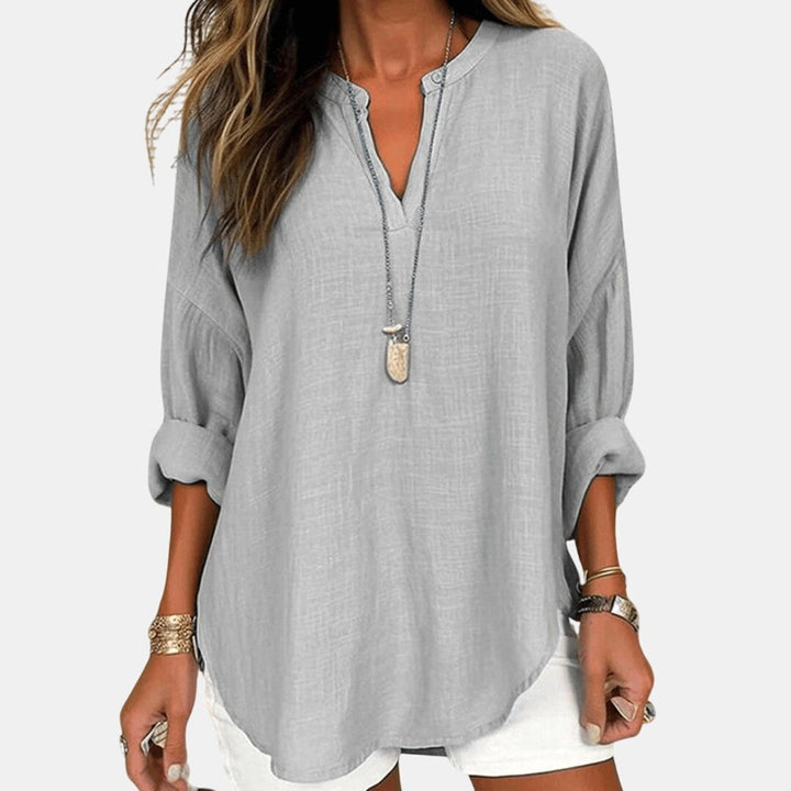 Madison | Women's Flowy Linen Beach Shirt - Gray