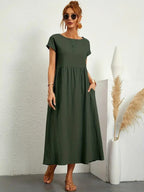 Madison | Women's Fluid Cotton Dress with Practical Pockets, Everyday Midi Dress | The Shrader Sisters