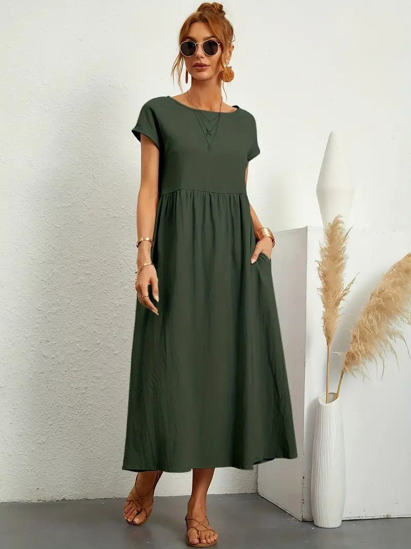 Madison | Women's Fluid Cotton Dress with Practical Pockets, Everyday Midi Dress | The Shrader Sisters