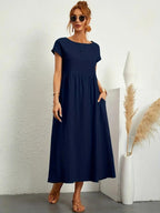 Madison | Women's Fluid Cotton Dress with Practical Pockets, Everyday Midi Dress | The Shrader Sisters
