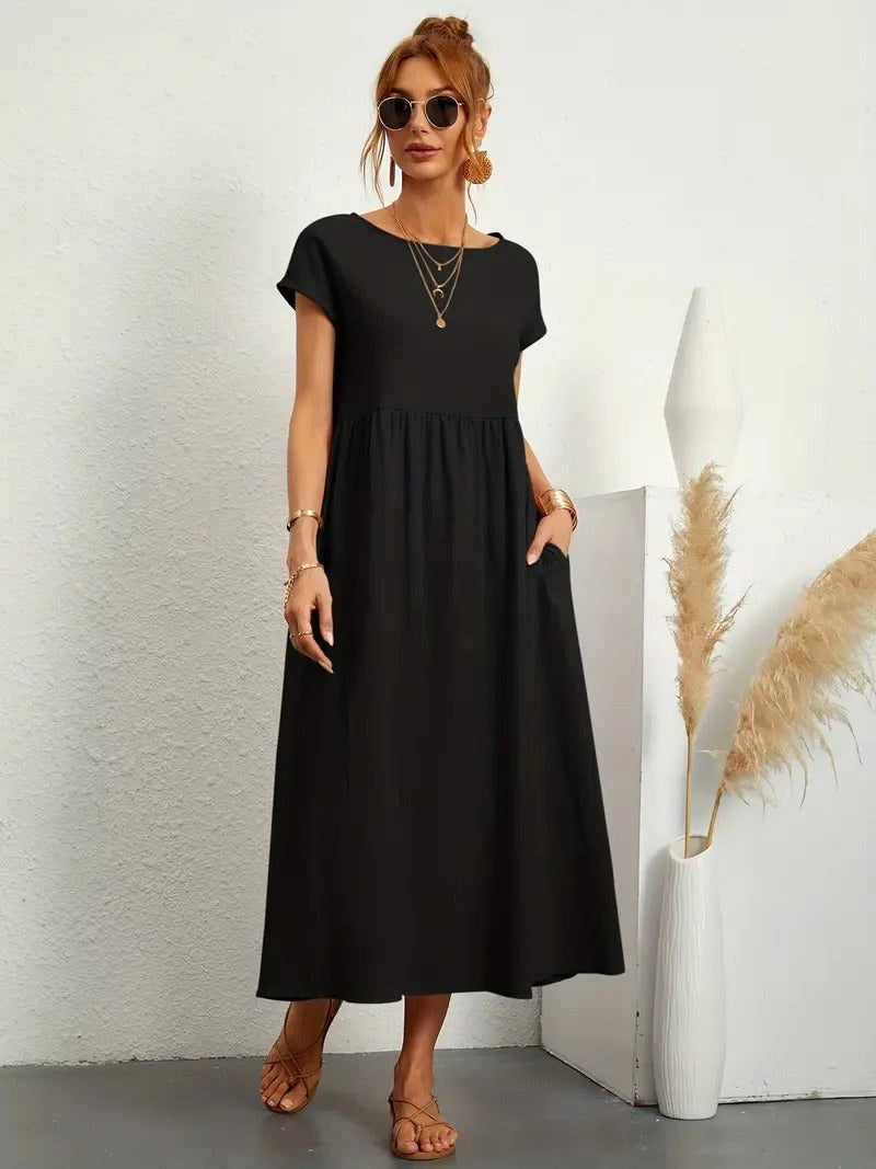 Madison | Women's Fluid Cotton Dress with Practical Pockets, Everyday Midi Dress | The Shrader Sisters