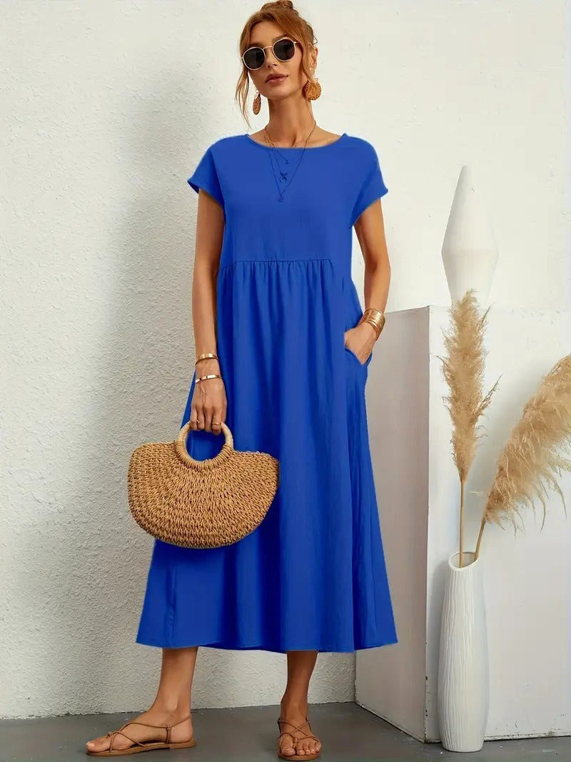 Madison | Women's Fluid Cotton Dress with Practical Pockets, Everyday Midi Dress | The Shrader Sisters